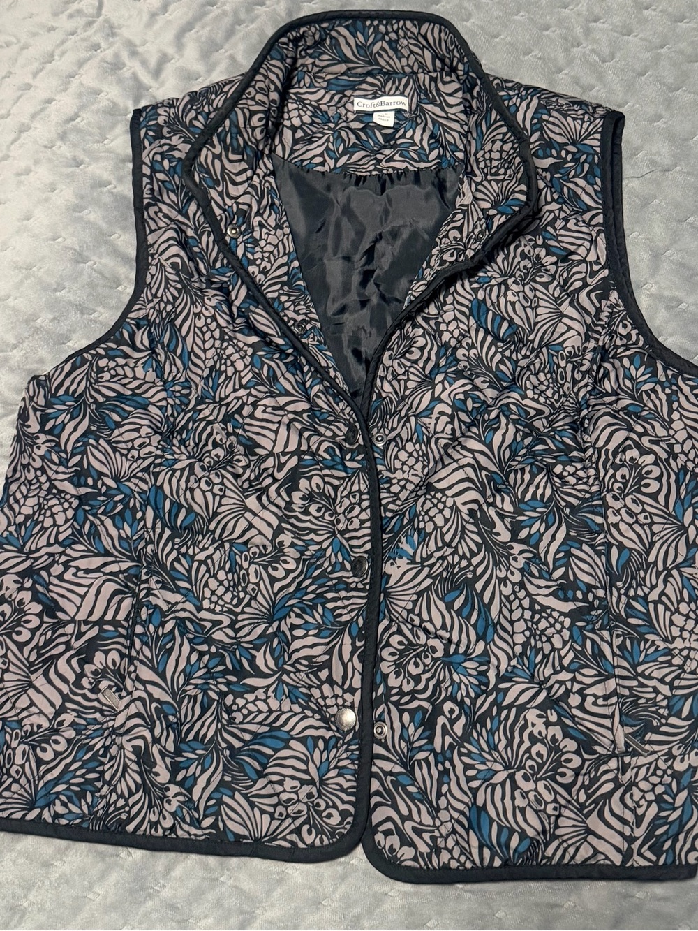 Craft & Barrow XL  Floral Quilted Vest - Black/Taupe/Teal
